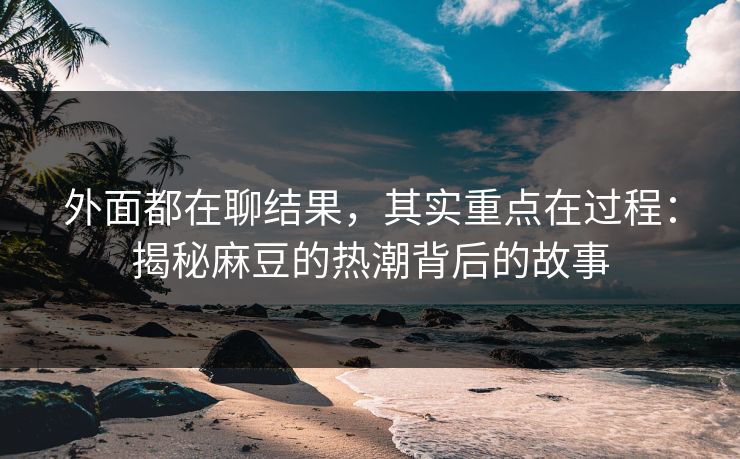 外面都在聊结果，其实重点在过程：揭秘麻豆的热潮背后的故事